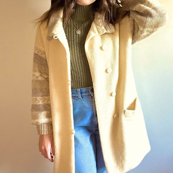 Vintage Jackets & Blazers - Vintage Hilda Ltd. Icelandic Wool Knit Jacket - White Gray  - Medium